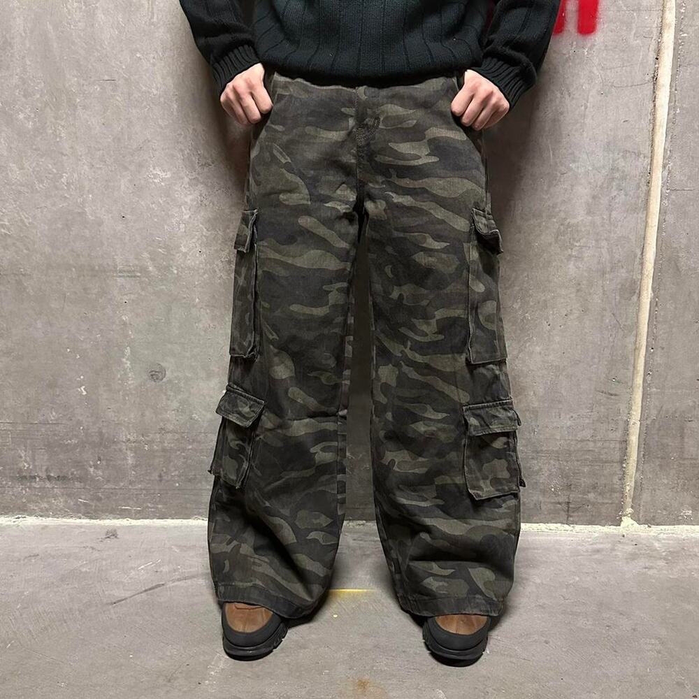 GREEN CAMO CARGO Baggy y2k DENIM WAIST 34